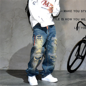 AM26 Ripped Patch Washed Jeans , - Streetwear Jeans - Slick Street