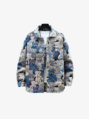 Teddy Bear Jacquard Jacket Blue, XS - Streetwear Jackets - Slick Street