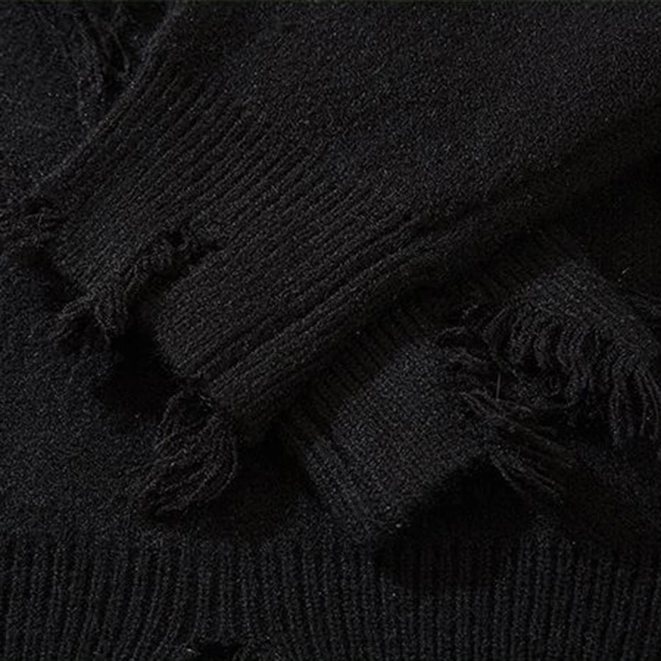 Distressed Gothic Skull Knitted Sweater , - Streetwear Sweatshirts - Slick Street