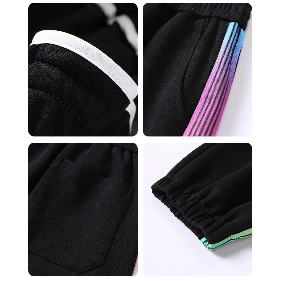 Rainbow Color Stripe Jogger Pants ,  - Streetwear Pants - Slick Street