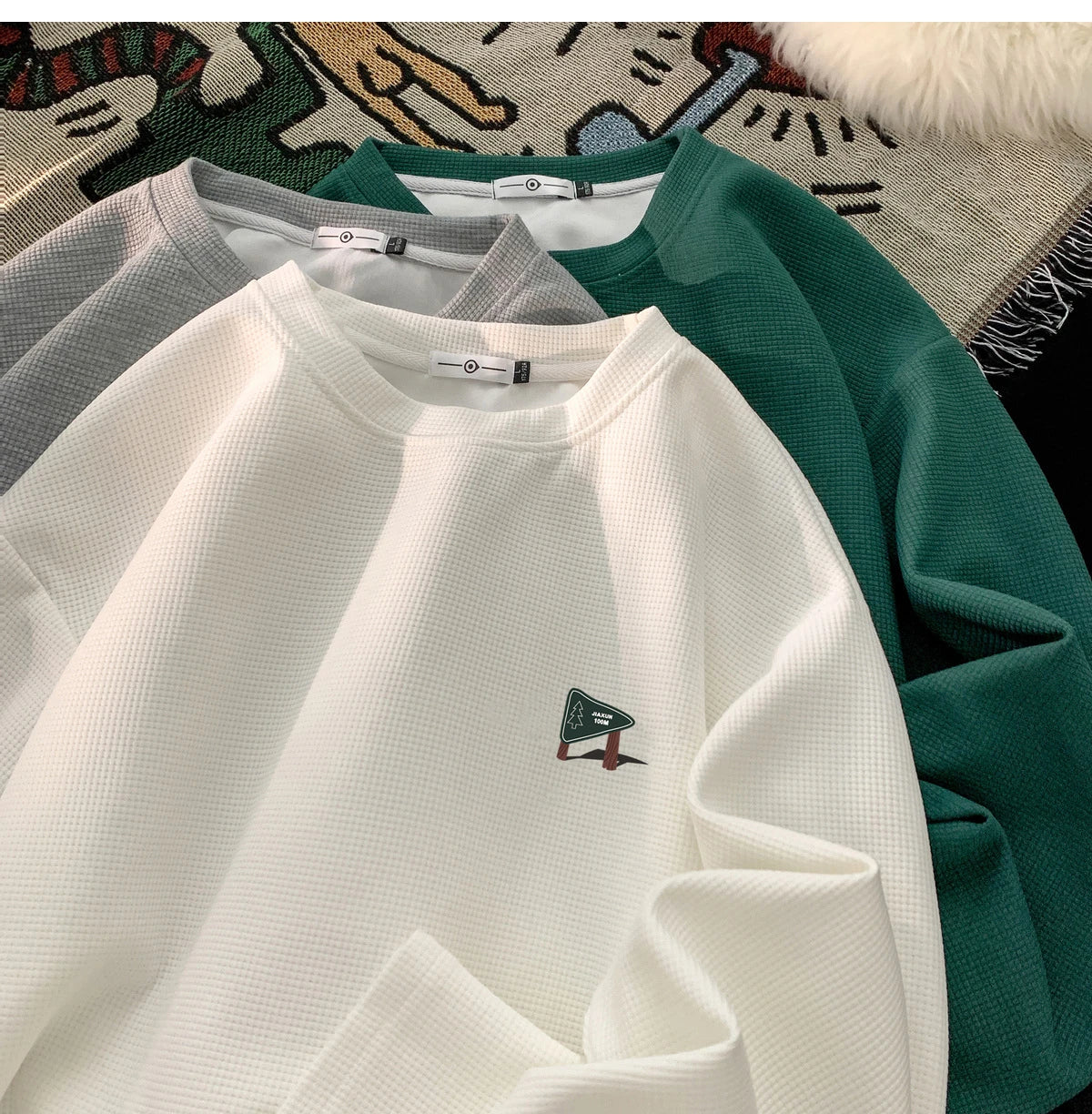 Drawstring Waffle Long Sleeve Pullover Shirt , - Streetwear Sweatshirts - Slick Street