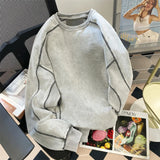 Gray Color Stripes Loose Sweater Gray, M - Streetwear Sweater - Slick Street