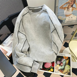 Gray Color Stripes Loose Sweater Gray, M - Streetwear Sweater - Slick Street