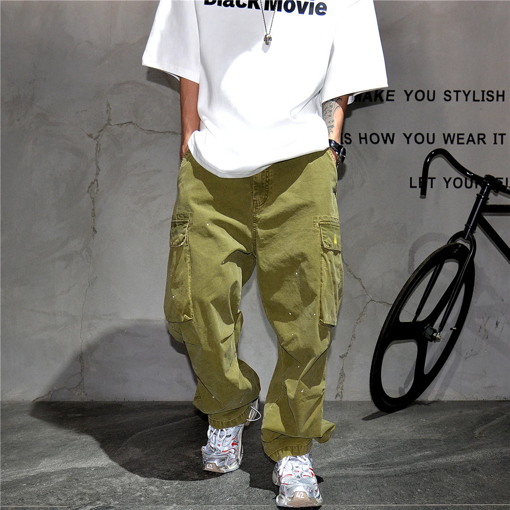 Paint Splash Multi Pockets Pants , - Streetwear Pants - Slick Street