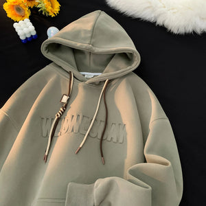 Drawstring Wednesday Embossed Letters Hoodie Green, XS - Streetwear Hoodie - Slick Street