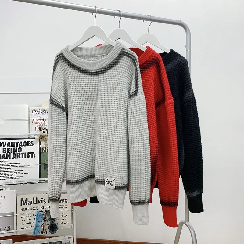 Waffle Knitted Crew Neck Sweater , - Streetwear Sweater - Slick Street