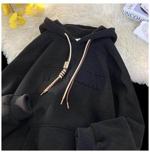 Drawstring Wednesday Embossed Letters Hoodie Black, XS - Streetwear Hoodie - Slick Street