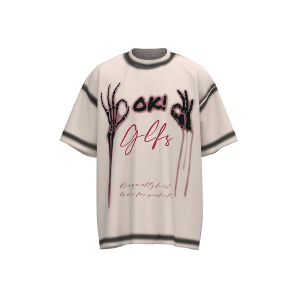 Black Lining Skeleton Hands Graphic T-Shirt Khaki, XS - Streetwear T-Shirt - Slick Street