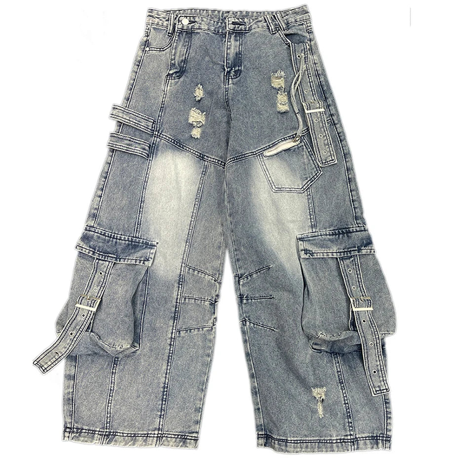 Denim Blue Ripped Baggy Pants , - Streetwear Pants - Slick Street