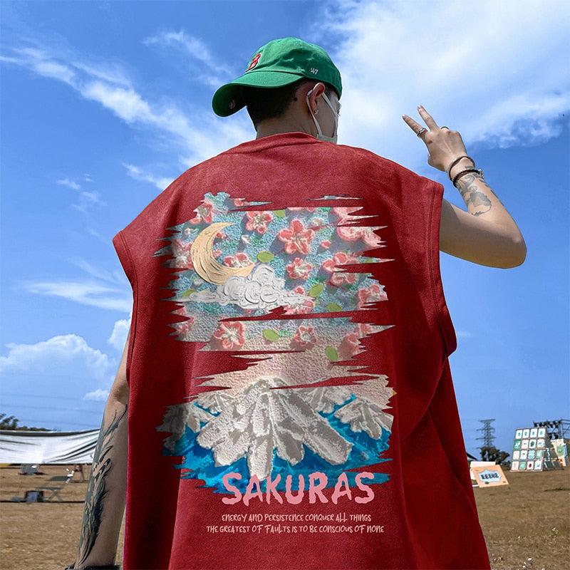 SAKURAS Colorful Scenery Painting T-Shirt Wine Red, XS - Streetwear T-Shirt - Slick Street