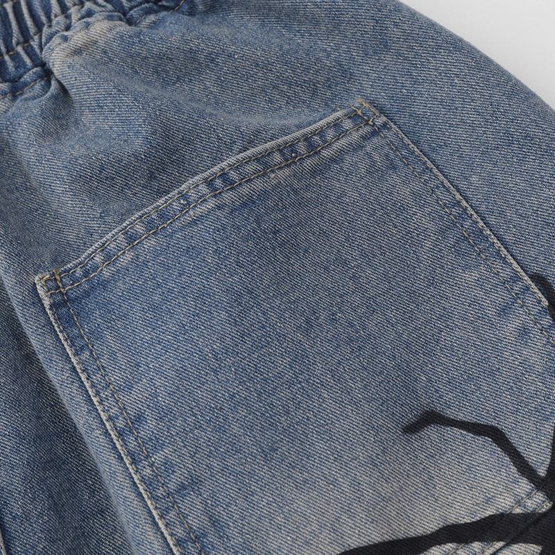 Tarantula Spider Graphic Denim Shorts ,  - Streetwear Shorts - Slick Street