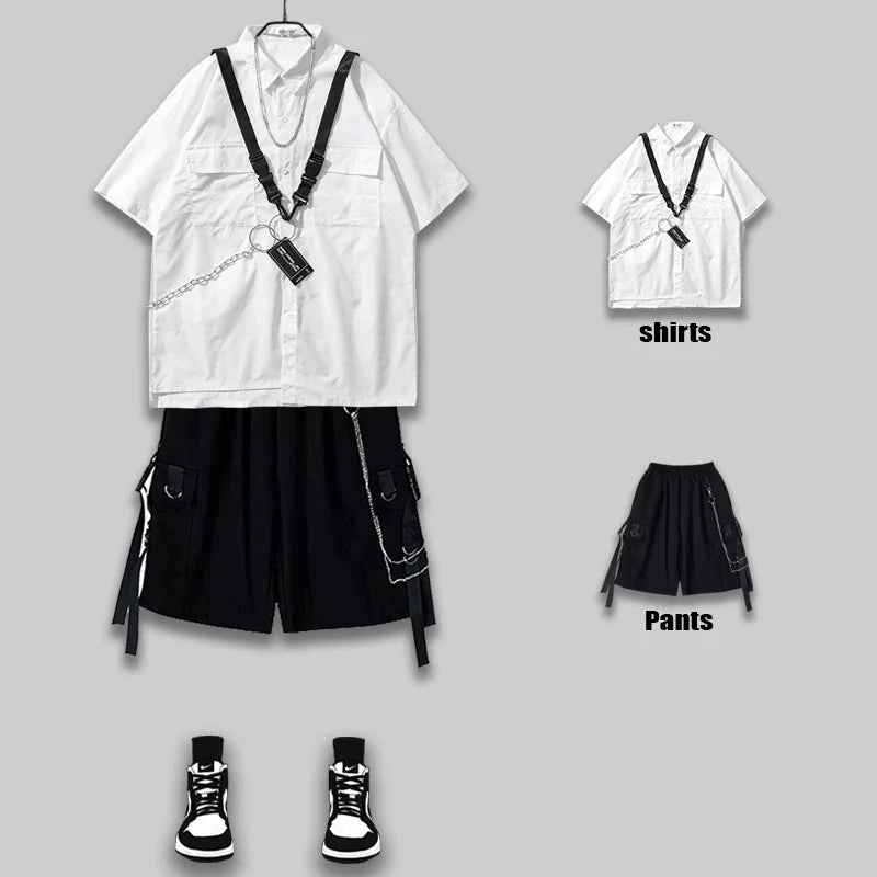 Elegant TA Buckles Chain Shirt And Shorts Set , - Streetwear T-Shirt - Slick Street