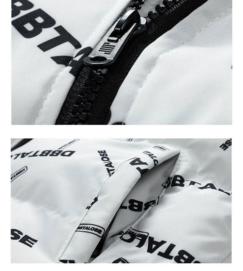 Writing Style Two Tone Zipper Padded Jacket ,  - Streetwear Jacket - Slick Street