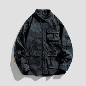 Camouflage Cotton Overshirt Navy, XS - Streetwear Jackets - Slick Street