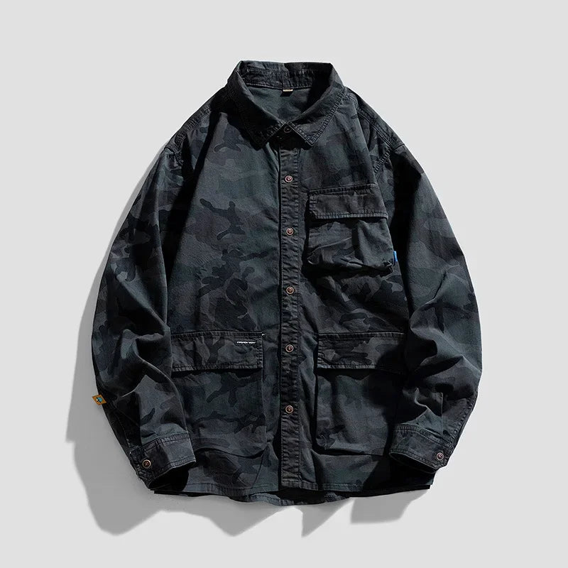 Camouflage Cotton Overshirt Navy, XS - Streetwear Jackets - Slick Street
