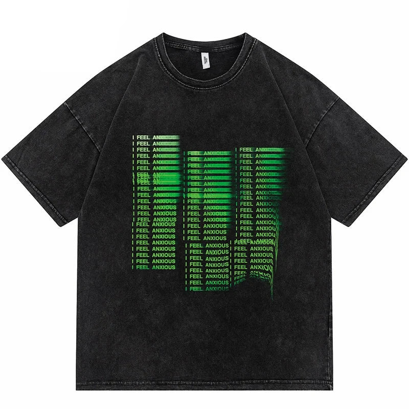 Dusty Black I Feel Anxious Illusion Letter T-Shirt ,  - Streetwear T-Shirt - Slick Street
