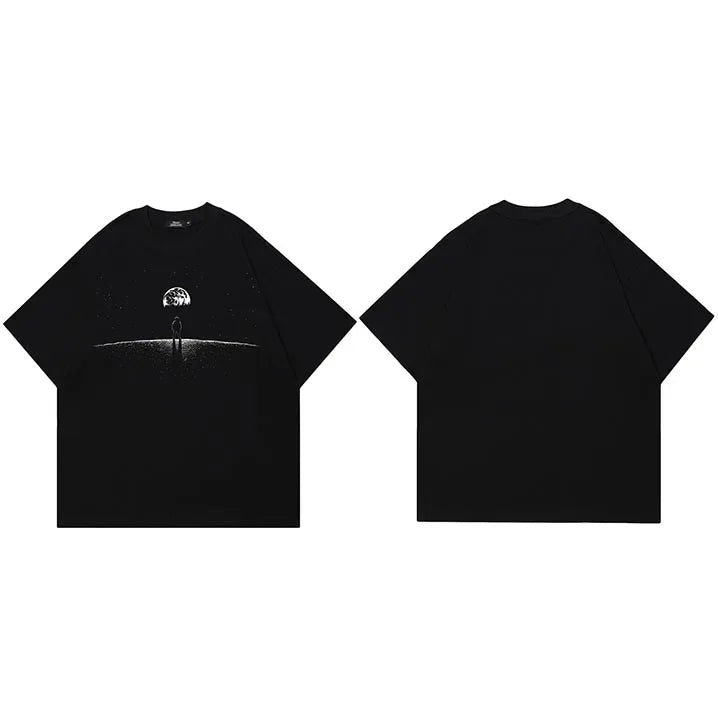 Space Astronaut Graphic Oversized T-Shirt Black, XS - Streetwear T-Shirt - Slick Street