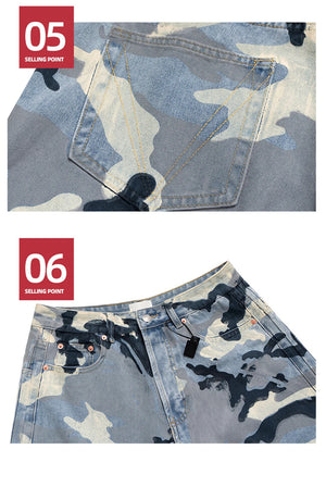 Blue Camo Wide Leg Pants , - Streetwear Pants - Slick Street