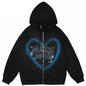 Bunny Lover Graffiti Heart Shape Hoodie ,  - Streetwear Hoodie - Slick Street