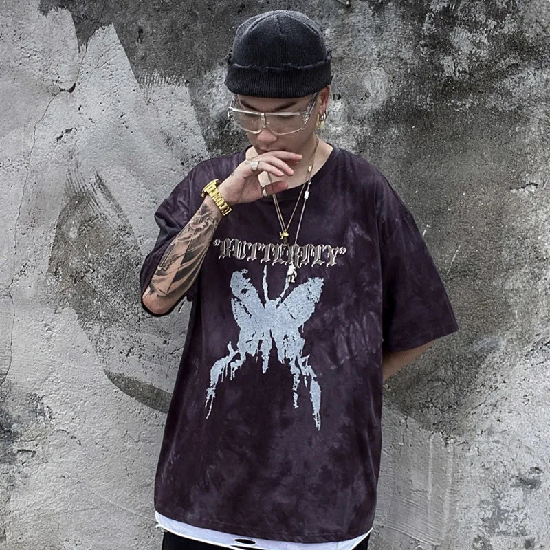 Tie Die Butterfly Graphic Loose T-Shirt ,  - Streetwear T-Shirt - Slick Street