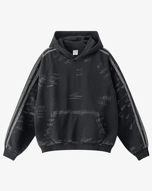 Coal Black Striped Sleeves Hoodie Black, M - Streetwear Hoodie - Slick Street