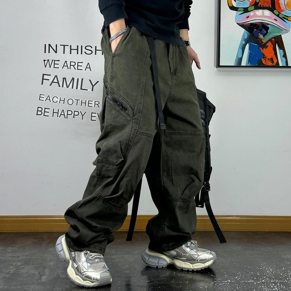 Multi-Pocket Cargo Baggy Pants Green, XXS - Streetwear Pants - Slick Street