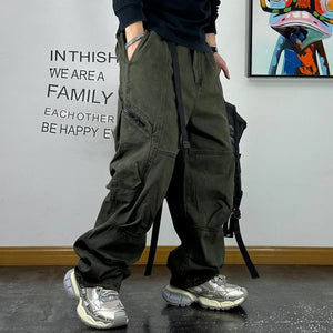 Multi-Pocket Cargo Baggy Pants Green, XXS - Streetwear Pants - Slick Street