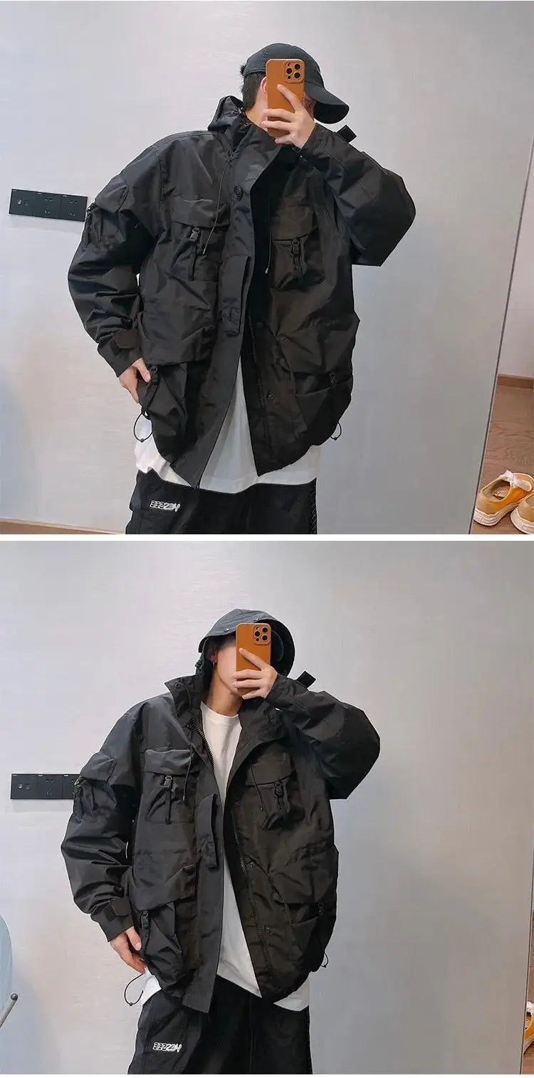 Large Size Multi Pocket Windbreaker Jacket , - Streetwear Jacket - Slick Street