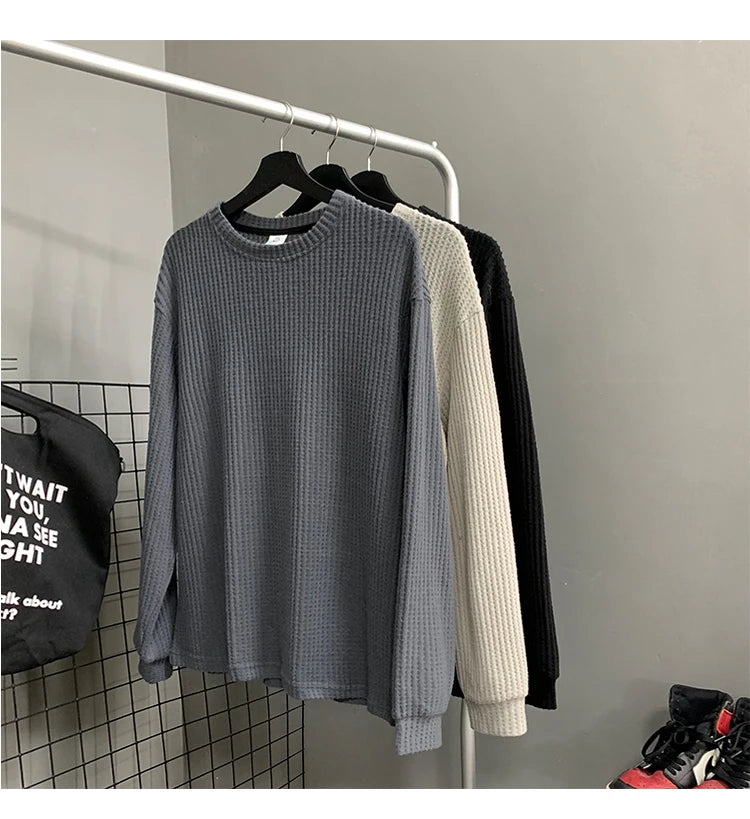 Waffle Knit Long Sleeve Sweater , - Streetwear Sweater - Slick Street