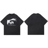 Dark Sable Fuzzy Letters Graphic T-Shirt Black, S - Streetwear T-Shirt - Slick Street