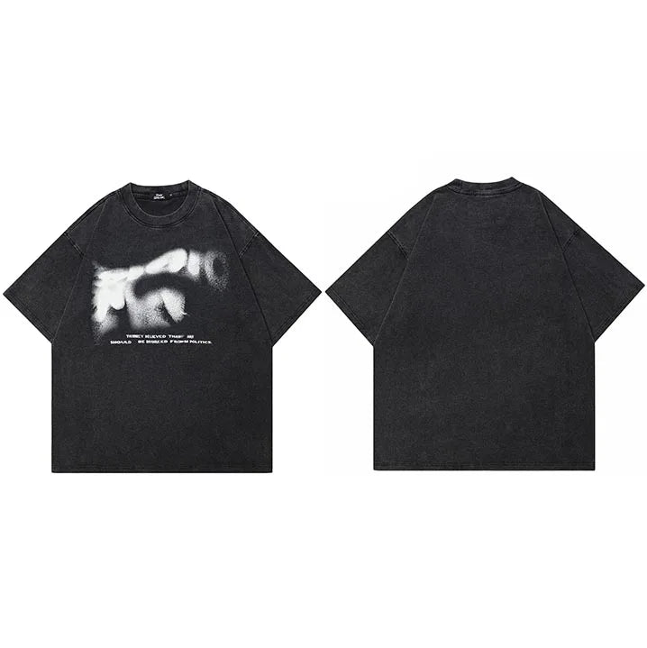 Dark Sable Fuzzy Letters Graphic T-Shirt Black, S - Streetwear T-Shirt - Slick Street