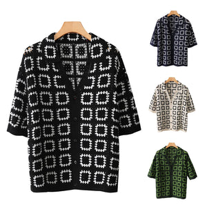 V-Neck Knitted Short Sleeve Shirt , - Streetwear Shirt - Slick Street