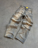 Y2k Retro Raw Edge Patchwork Denim Jeans Denim, S - Streetwear Pants - Slick Street