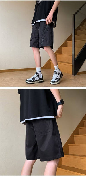 Multi Zipper Style Elastic Waist Shorts ,  - Streetwear Shorts - Slick Street