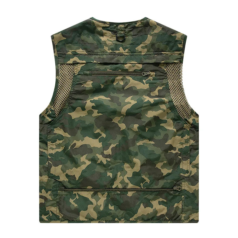 Camouflage Multi-Pocket Zipper Vest , - Streetwear Vest - Slick Street
