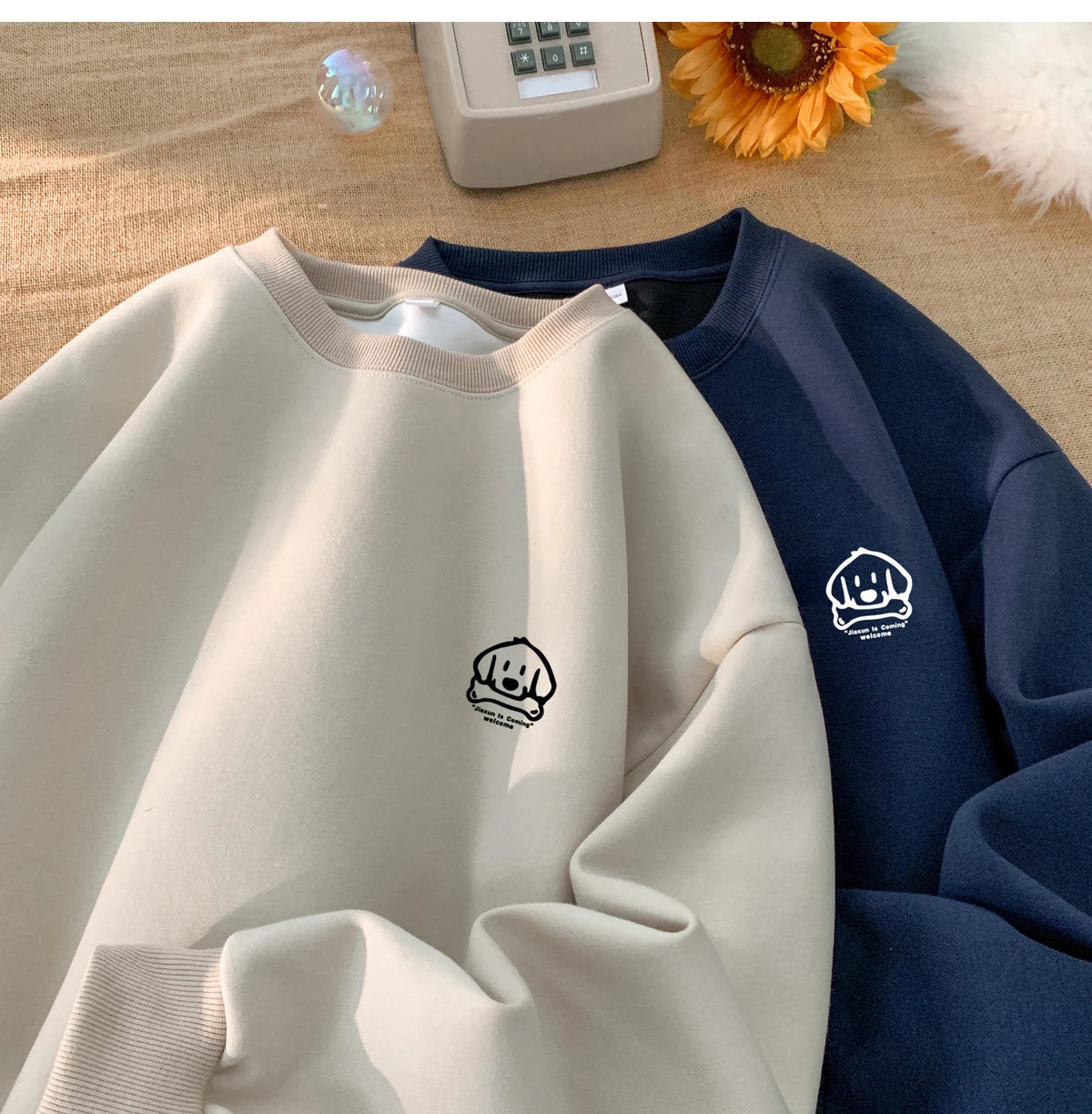 Cute Dog Graphic Waffle Fabric Sweater ,  - Streetwear Sweater - Slick Street