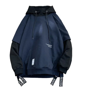 Black And Blue Color Two Piece Hoodie Blue, XS - Streetwear Hoodie - Slick Street