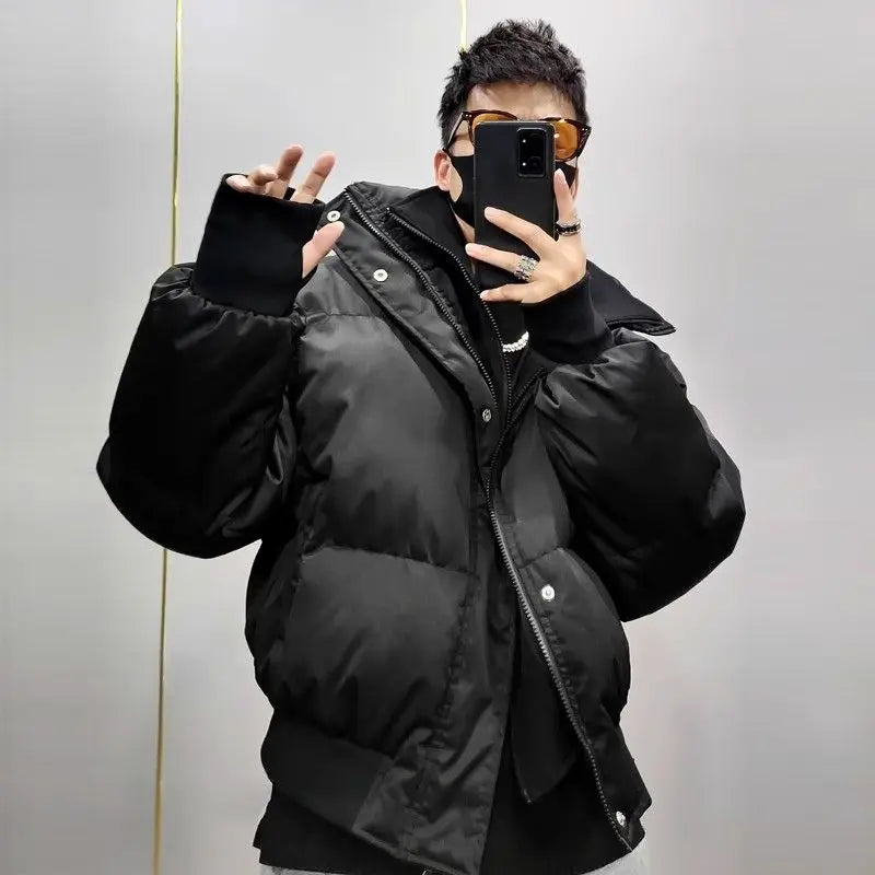 Pitch Black Standing Collar Padded Jacket , - Streetwear Jacket - Slick Street