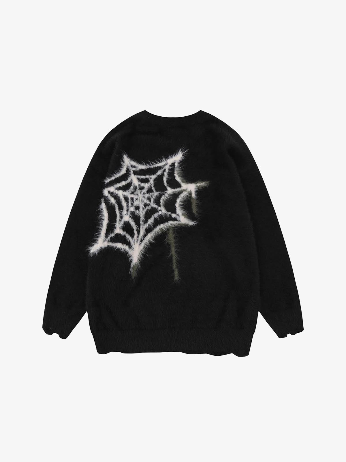 Star Spider Web Knitted Sweater , - Streetwear Sweater - Slick Street