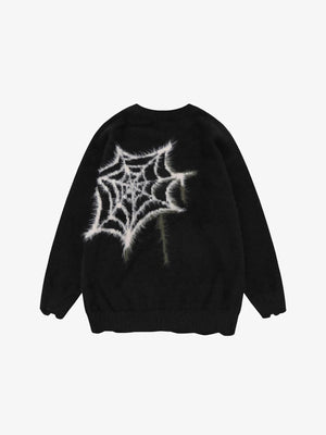Star Spider Web Knitted Sweater , - Streetwear Sweater - Slick Street