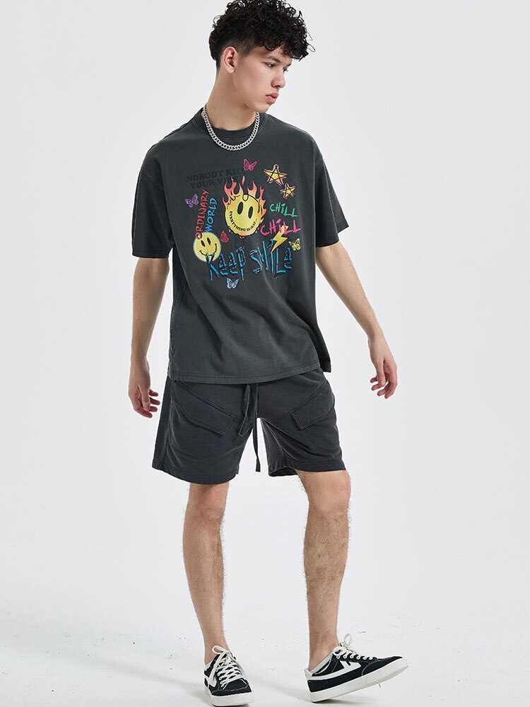 Keep Smile Graffiti Emoji Design T-Shirt , - Streetwear T-Shirts - Slick Street