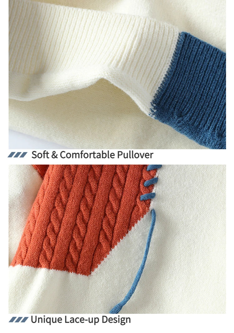 Lace Up Style Round Neck Knitted Sweater ,  - Streetwear Sweater - Slick Street