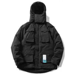 Multi Pockets Mask Style Parka Jacket Black, XS - Streetwear Jacket - Slick Street