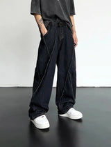 Fracture Seam Wide-Leg Jeans Black, XXS - Streetwear Jeans - Slick Street