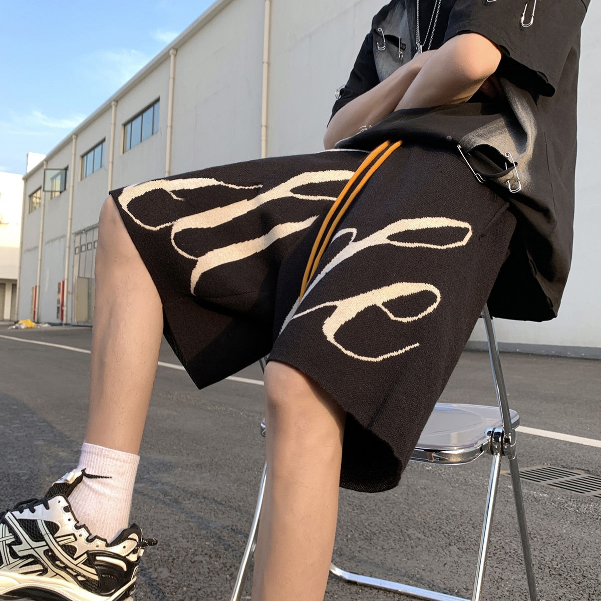 Letter Foam Y2K Knee Length Shorts ,  - Streetwear Shorts - Slick Street