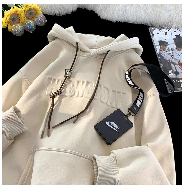 Drawstring Wednesday Embossed Letters Hoodie ,  - Streetwear Hoodie - Slick Street