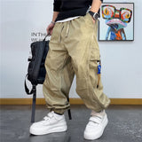 Plain Color Elastic Ankle Length Pants Khaki, XXS - Streetwear Pants - Slick Street