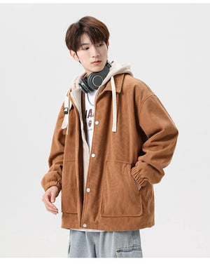 Corduroy Two Shade Elastic Waist And Sleeve Hoodie ,  - Streetwear Hoodie - Slick Street
