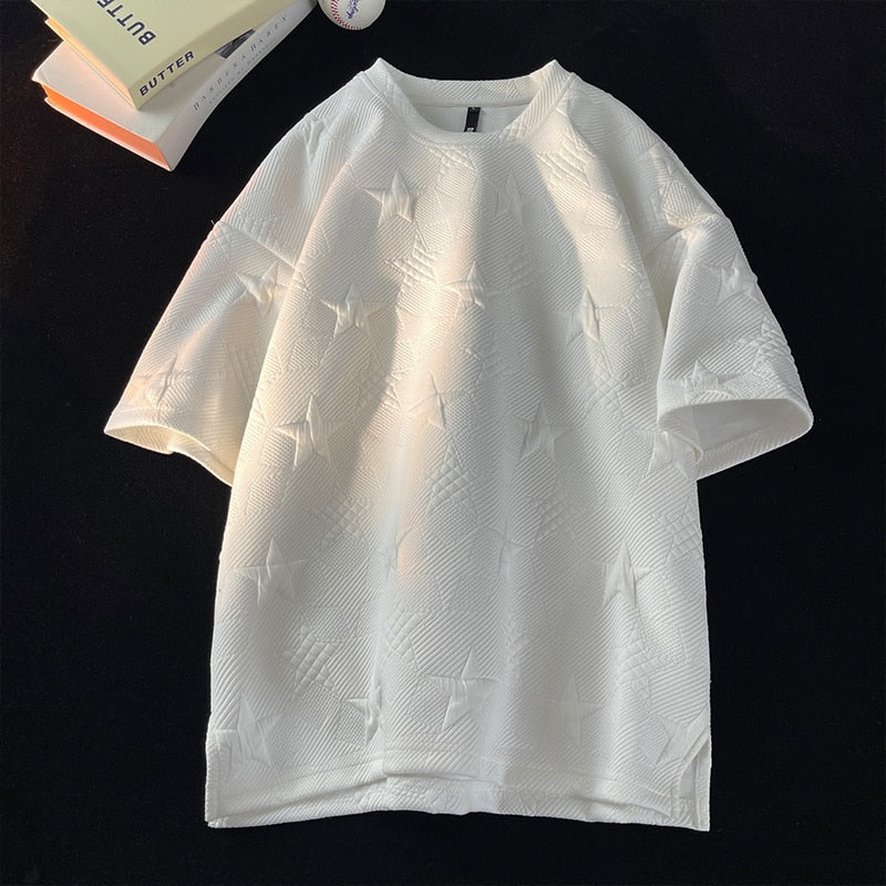 Youth Club Star Foaming Knitted T-Shirts White, M - Streetwear T-Shirt - Slick Street