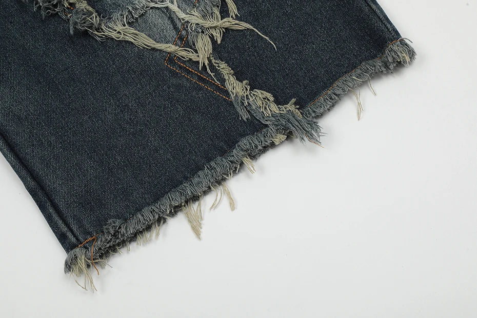 Blue Denim Tassel Star Shorts , - Streetwear Shorts - Slick Street